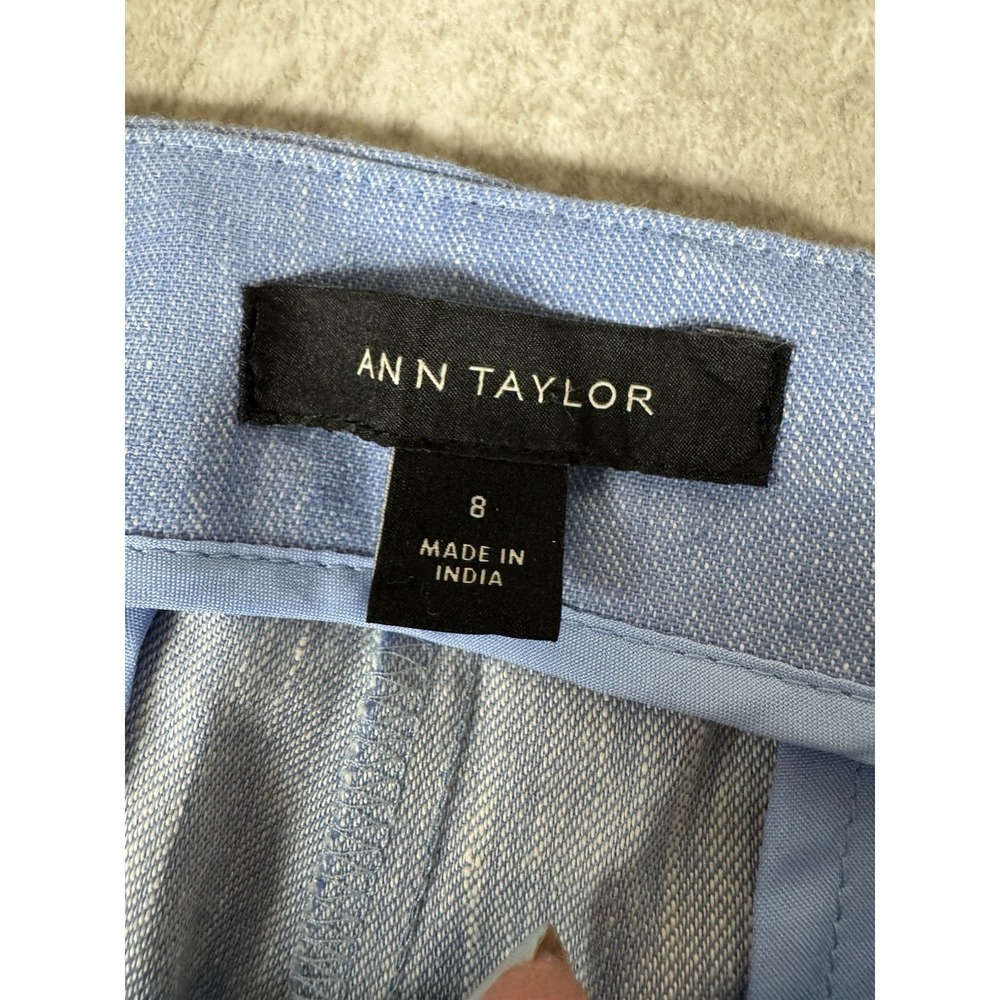 Ann Taylor Linen Trouser Pants 8 N B Blue Wide Leg Coastal Resort - Picture 7 of 10
